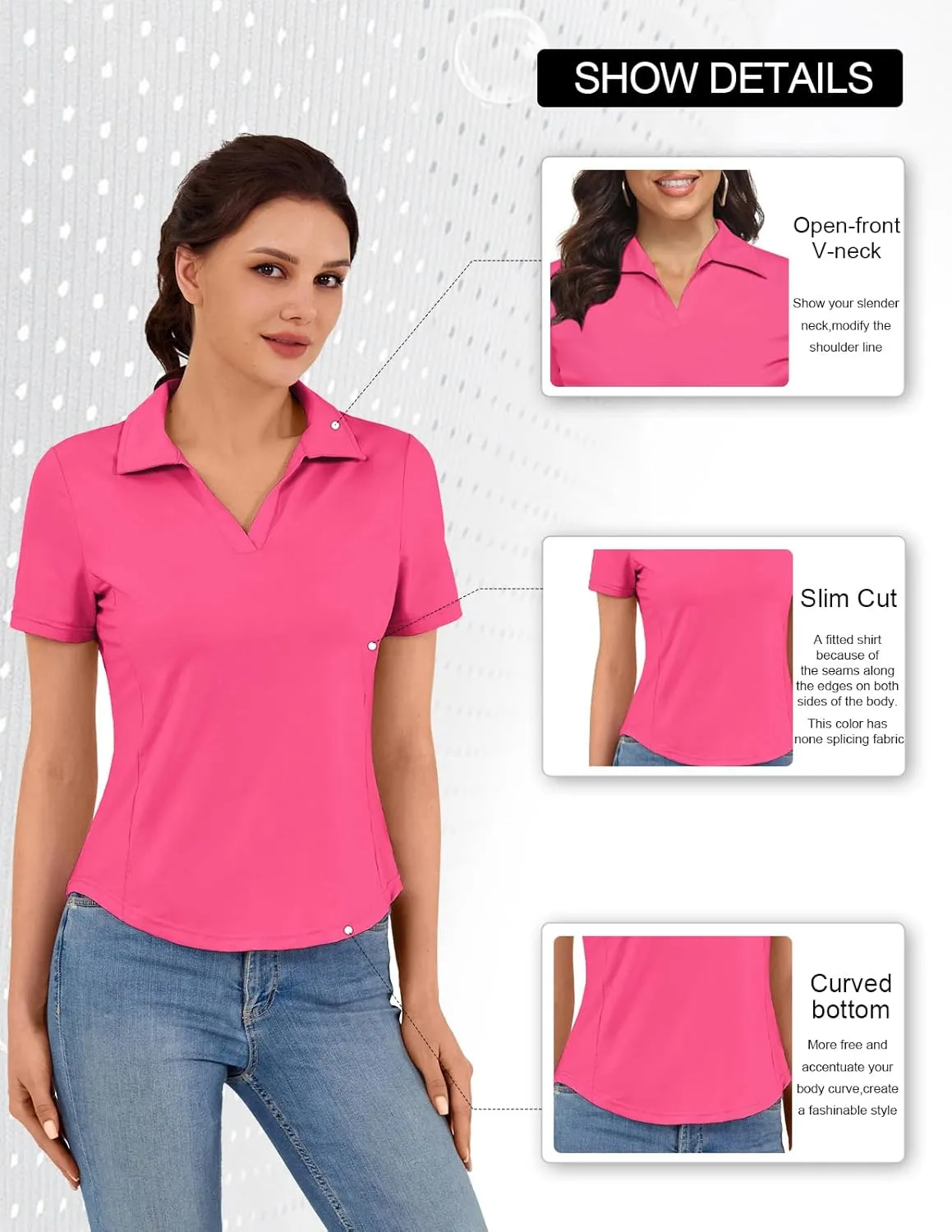 Women's Golf Polo Shirt V Neck Short Sleeve Tennis Shirt Sun Protection Moisture Wicking Athletic Tops