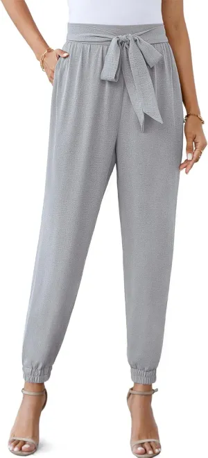 Womens High Waist Dressy Joggers Bow-Knot Loose Business Casual Pants for Work Tapered Trousers with Pockets