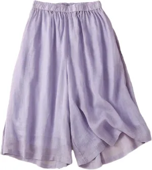 Women's High Waist Linen Wide Leg Pants  Summer Loose Fit Casual Seven-Point Trousers