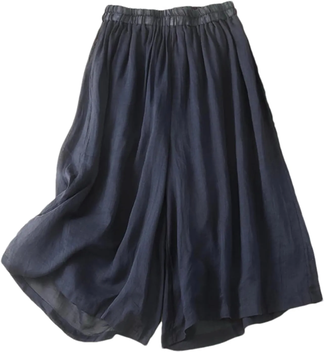 Women's High Waist Linen Wide Leg Pants  Summer Loose Fit Casual Seven-Point Trousers