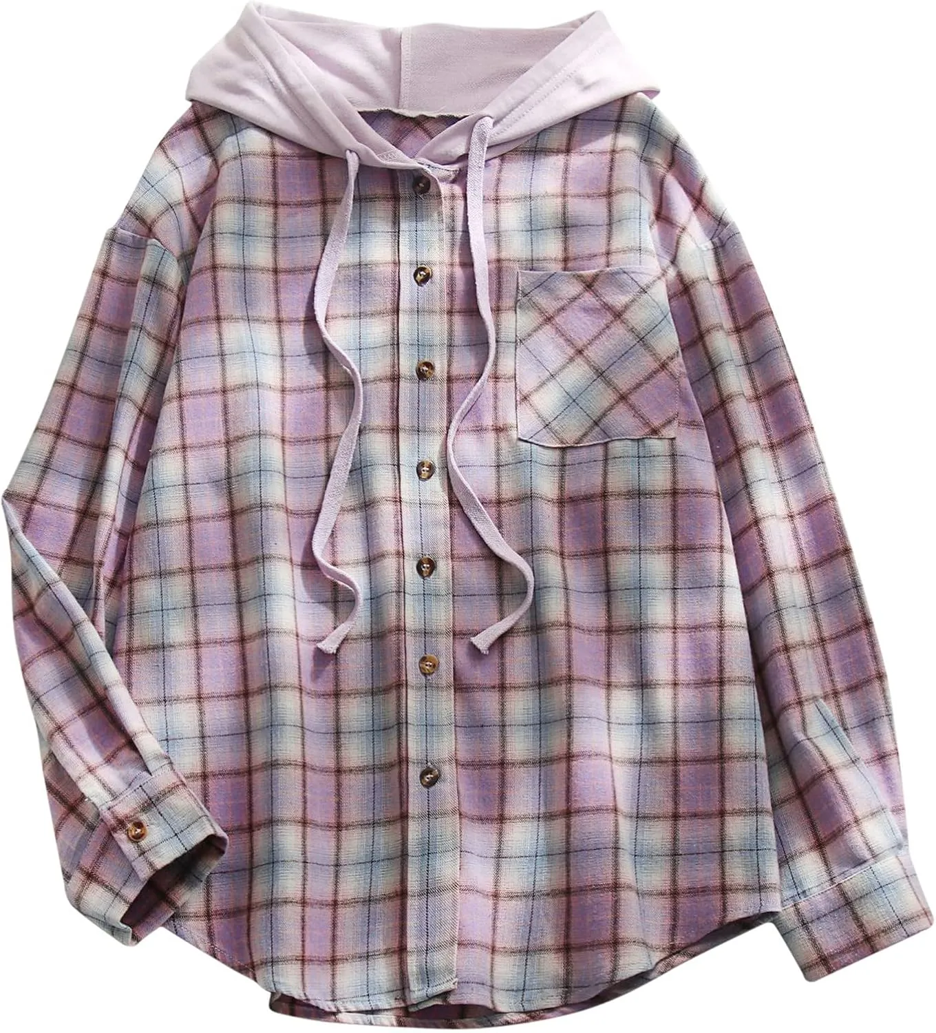 Womens Hooded Long Sleeve Flannel Plaid Shirts Lapel Button Down Shacket Jacket Coats 2023 Fall Fashion Coats