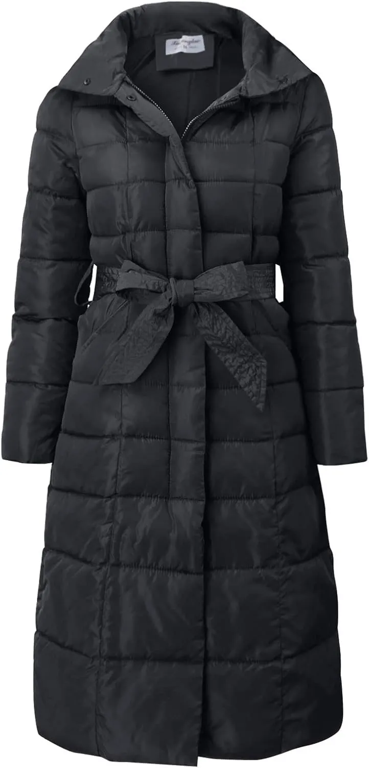 Womens Long Puffer Coat Packable Down Jacket Ultralight Parkas Jacket Maxi Zip Up Thicken Hooded Padded Coat