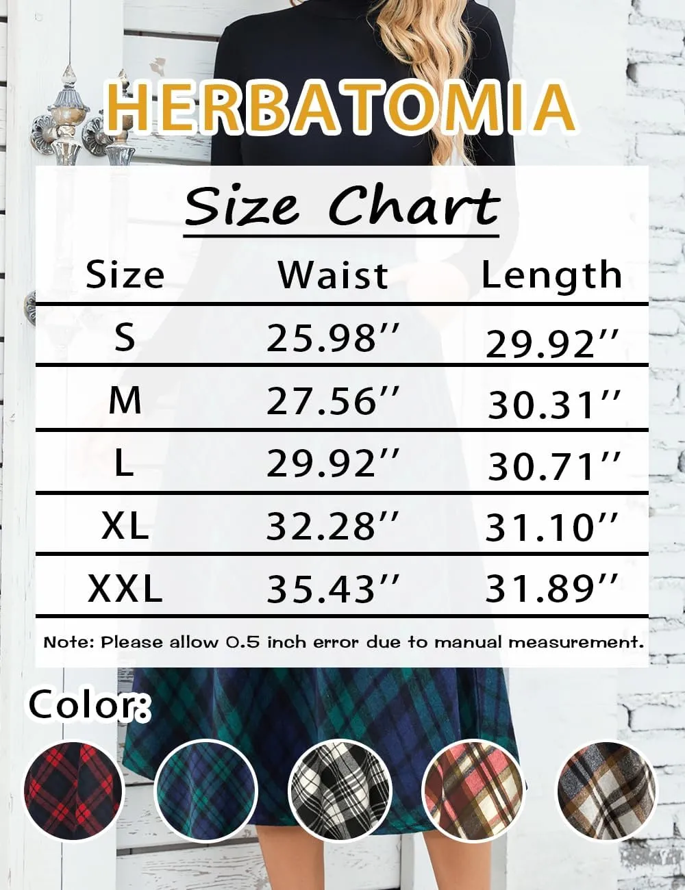 Womens Midi Plaid Skirt High Elastic Waist A-line Vintage Flowy Winter Warm Long Skirts for Women with Pocket