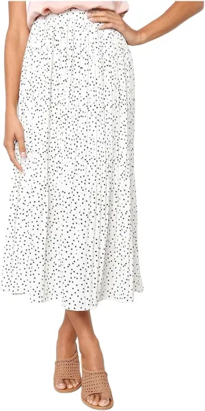 Women's Midi Skirts 2024 Casual High Waist Polka Dot Pleated Skirt Boho A-Line Flowy Skirt with Pockets