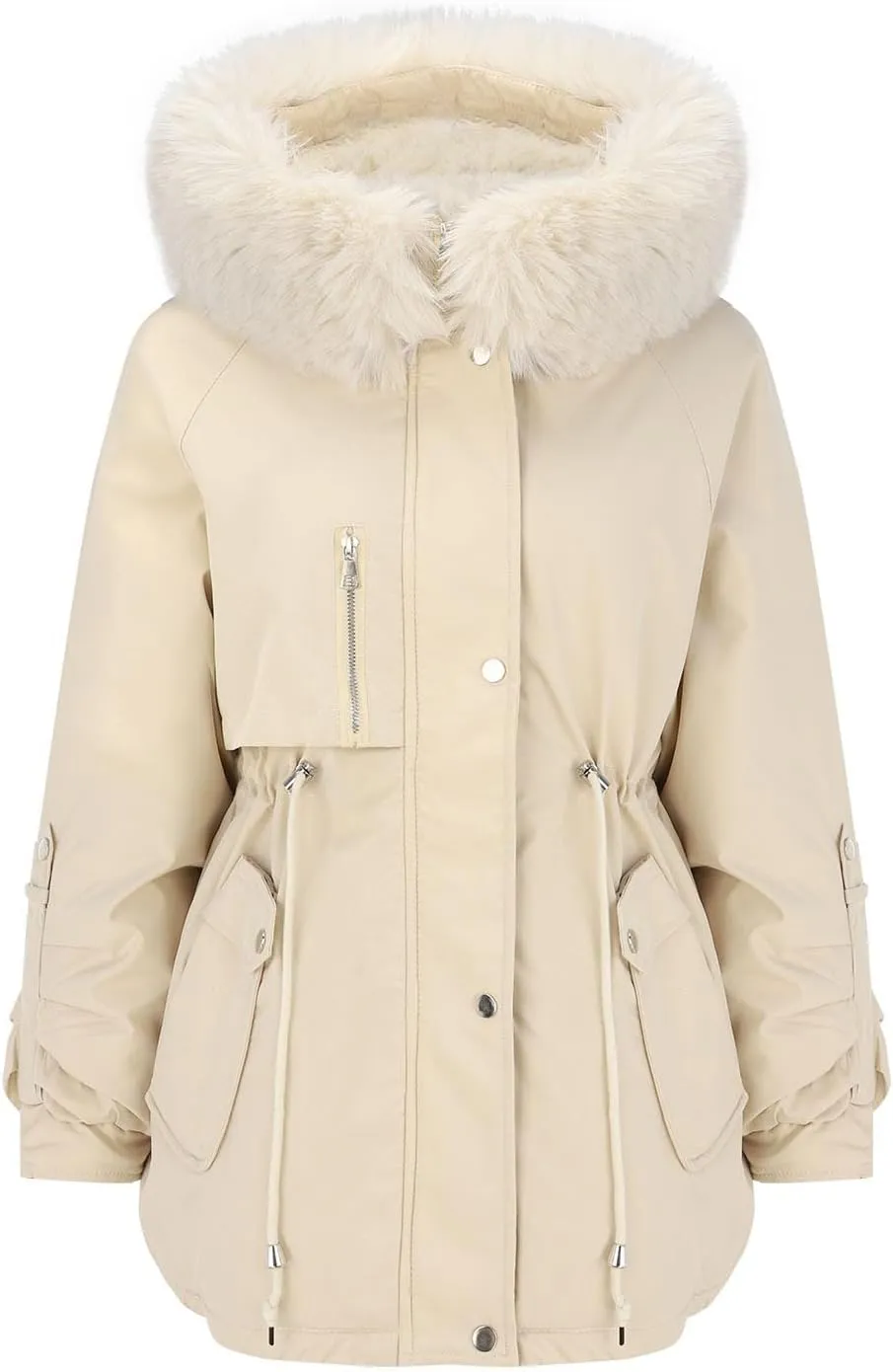 Women's Packable Lightweight Puffer Jacket Ladies Padded Thermal Overcoat with Faux Hooded Waterproof Faux Fur
