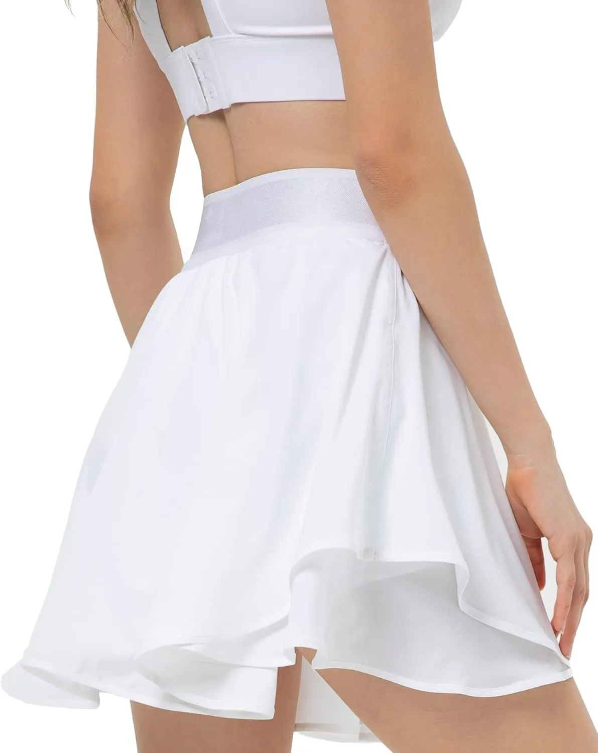 Women's Pink Solid Mini Tennis Skirt with 2 Pockets and High Waisted Elastic Waist