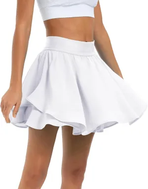 Women's Pink Solid Mini Tennis Skirt with 2 Pockets and High Waisted Elastic Waist