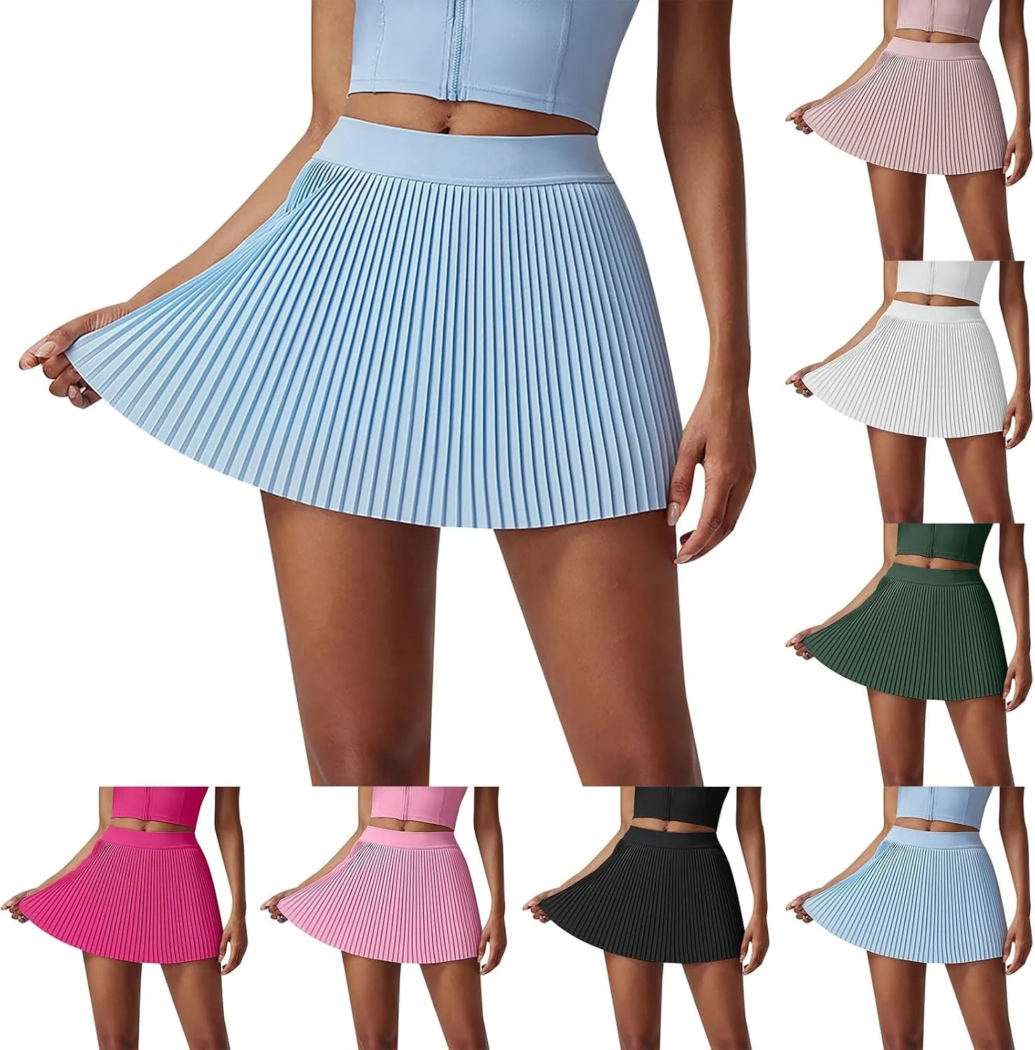 Womens Pleated Tennis Skirts with Pocket Shorts High Waisted Skorts Lightweight Golf Skirt Flowy Athletic Skort