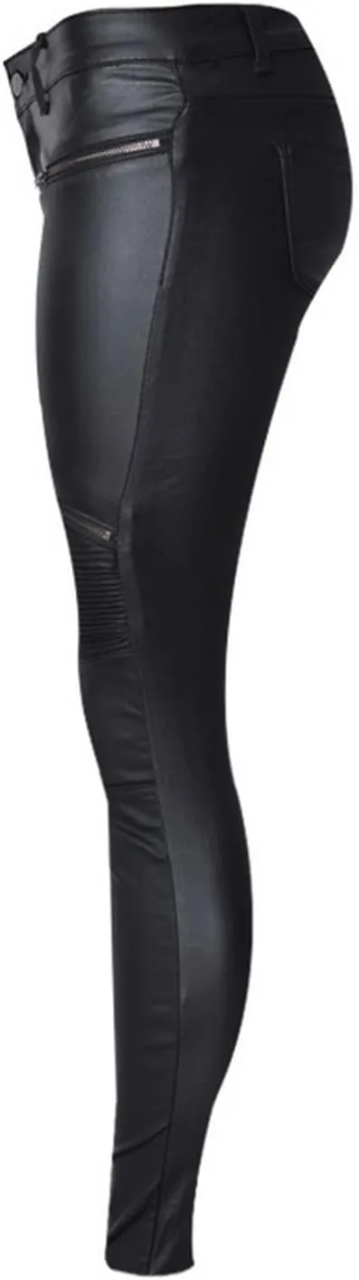 Women's Pu Slim Pants Faux Leather Stretch Skinny Jeans Pencil Pants Biker Pants