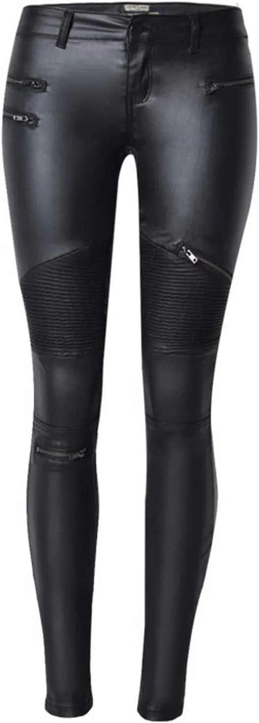 Women's Pu Slim Pants Faux Leather Stretch Skinny Jeans Pencil Pants Biker Pants