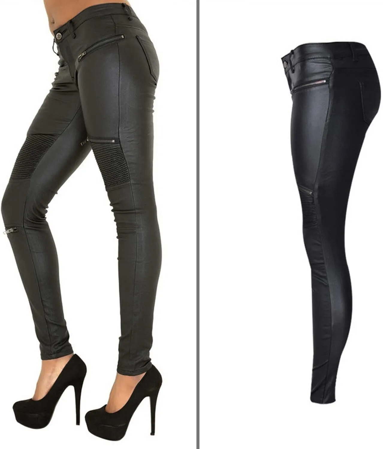 Women's Pu Slim Pants Faux Leather Stretch Skinny Jeans Pencil Pants Biker Pants