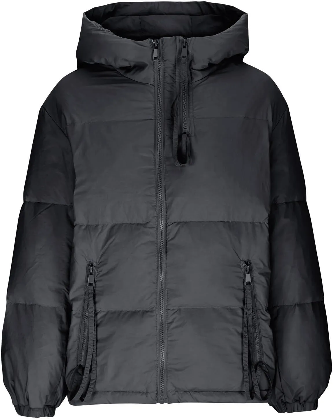 Womens Puffer Jacket with Hood Winter Warm Cotton Down Coat Thickened Full Zip Padded Outerwear with Pockets Plus Size