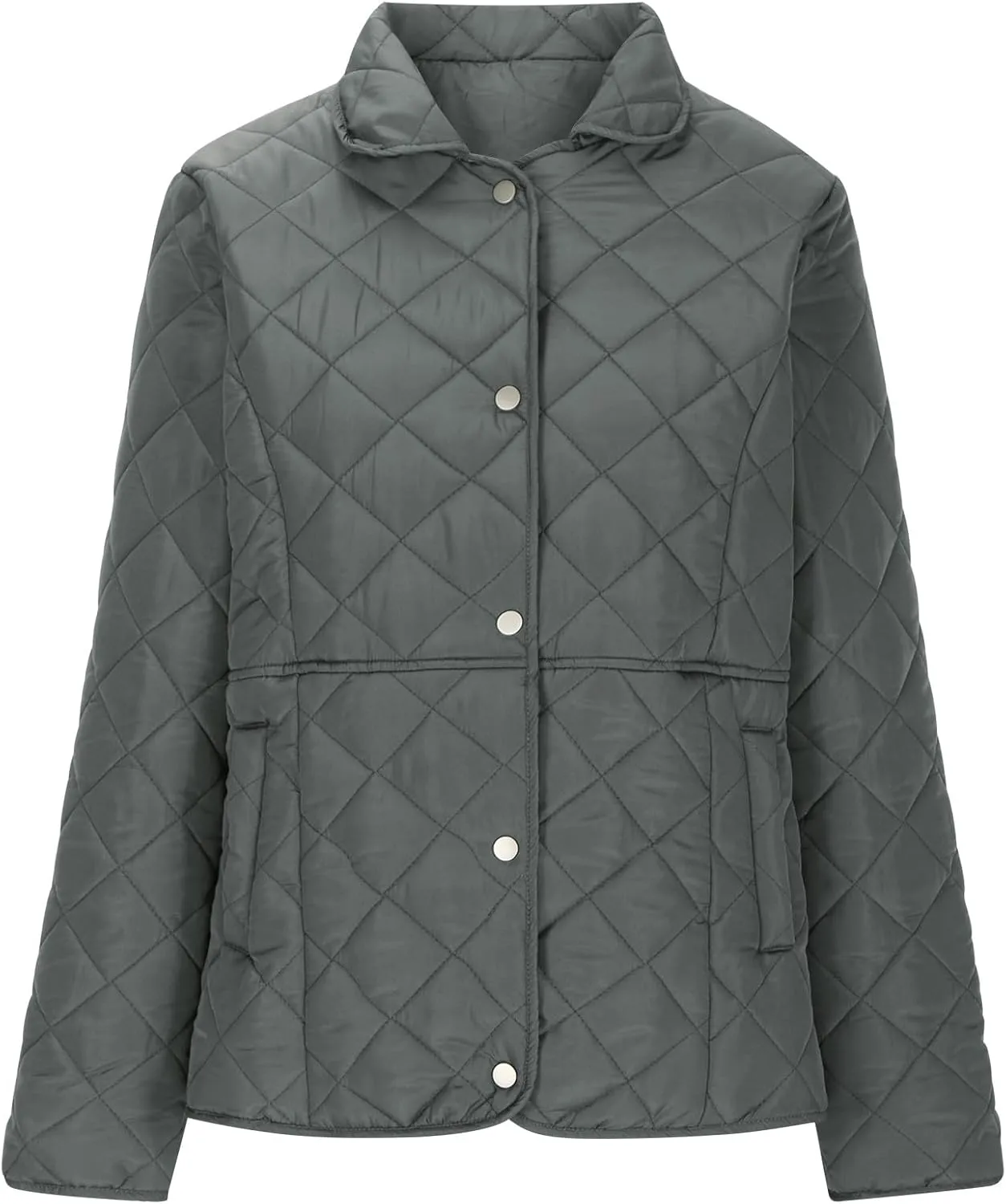 Womens Quilted Jackets Lightweight Casual Long Sleeve Button Down Lapel Puffer Coat Fall Winter Solid Color Warm Top