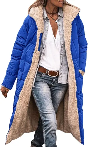 Women's Reversible Jackets with Hood Oversized Shearling Fleece Long Coats Winter Casual Fashion Clothes