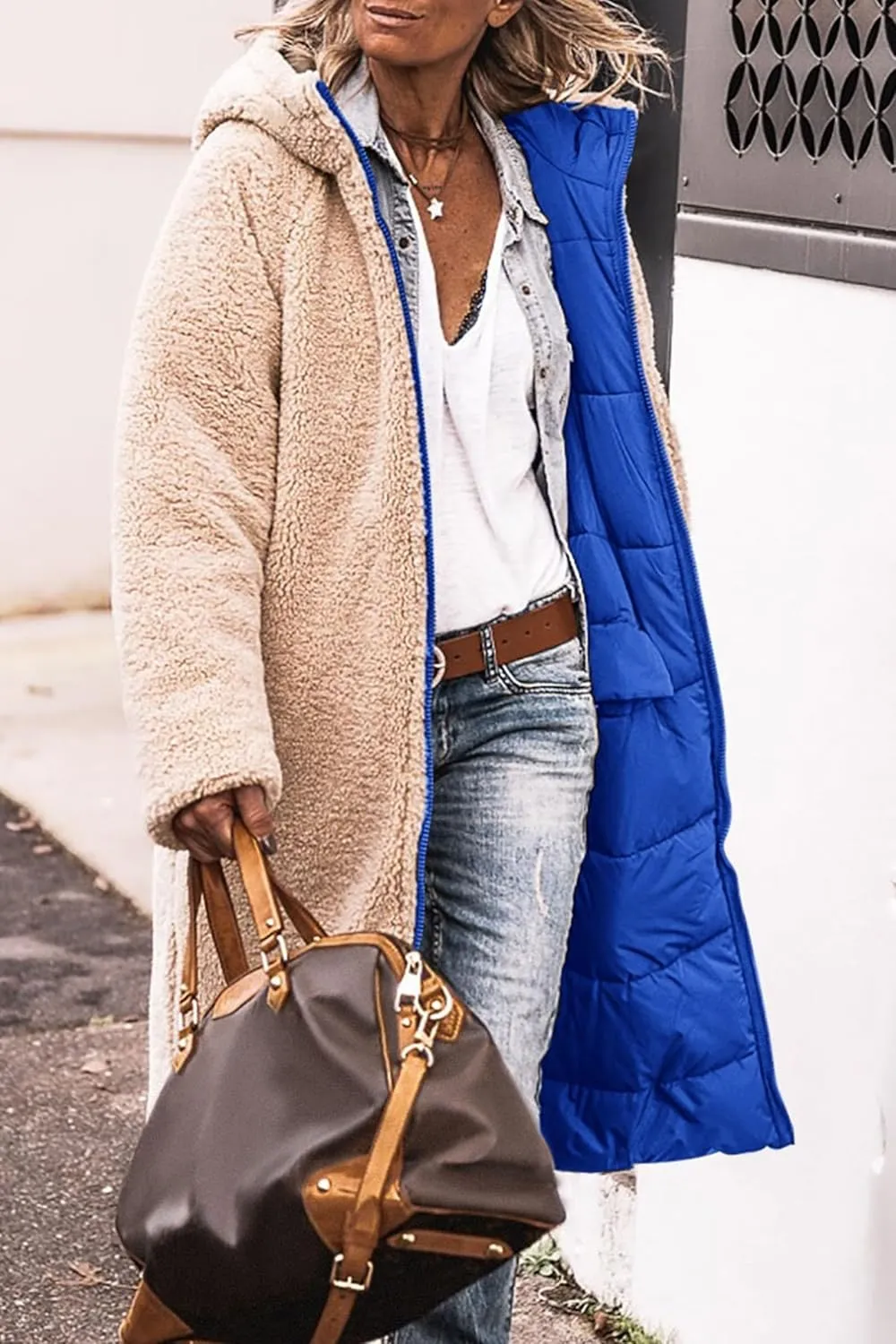 Women's Reversible Jackets with Hood Oversized Shearling Fleece Long Coats Winter Casual Fashion Clothes