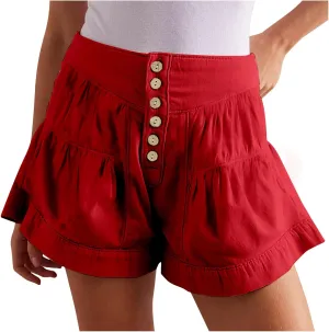 Women's Shorts Summer Baggy High Waisted Flowy Wide Leg Buttons Pleated Casual Denim Shorts 2025 Fashion Pleated Skorts