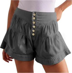 Women's Shorts Summer Baggy High Waisted Flowy Wide Leg Buttons Pleated Casual Denim Shorts 2025 Fashion Pleated Skorts