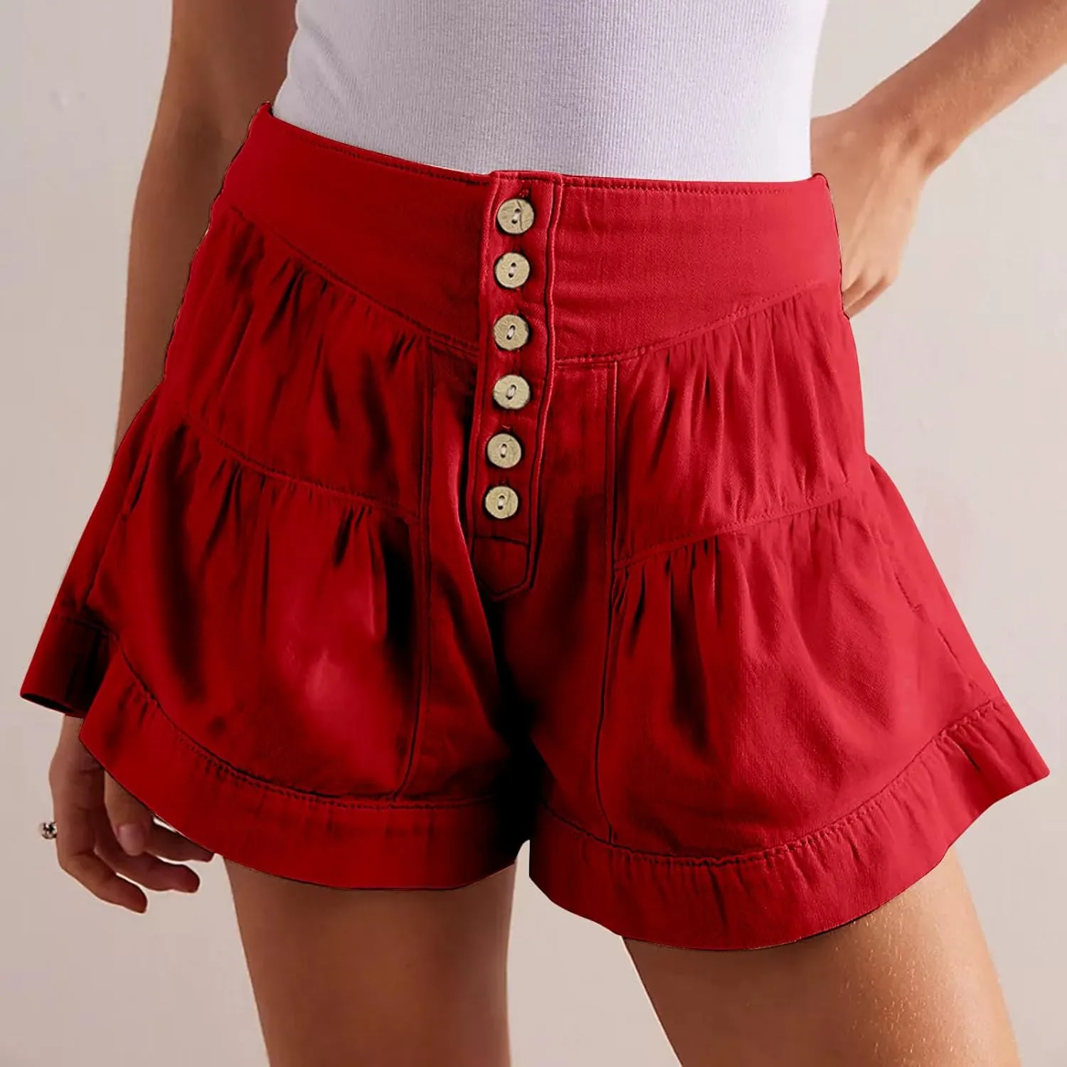 Women's Shorts Summer Baggy High Waisted Flowy Wide Leg Buttons Pleated Casual Denim Shorts 2025 Fashion Pleated Skorts