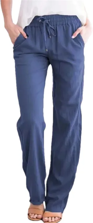 Women's Spring Summer Wide-Leg Pants  Solid Color Cotton Linen Loose Fit Drawstring Waist Trousers for Beach Travel