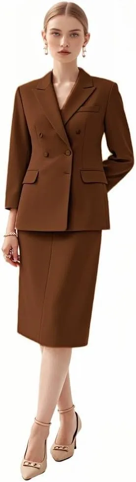 Womens Suits with Pencil Skirt 2 Piece Blazer Set Tuxedos Business Wedding Workout Outfits