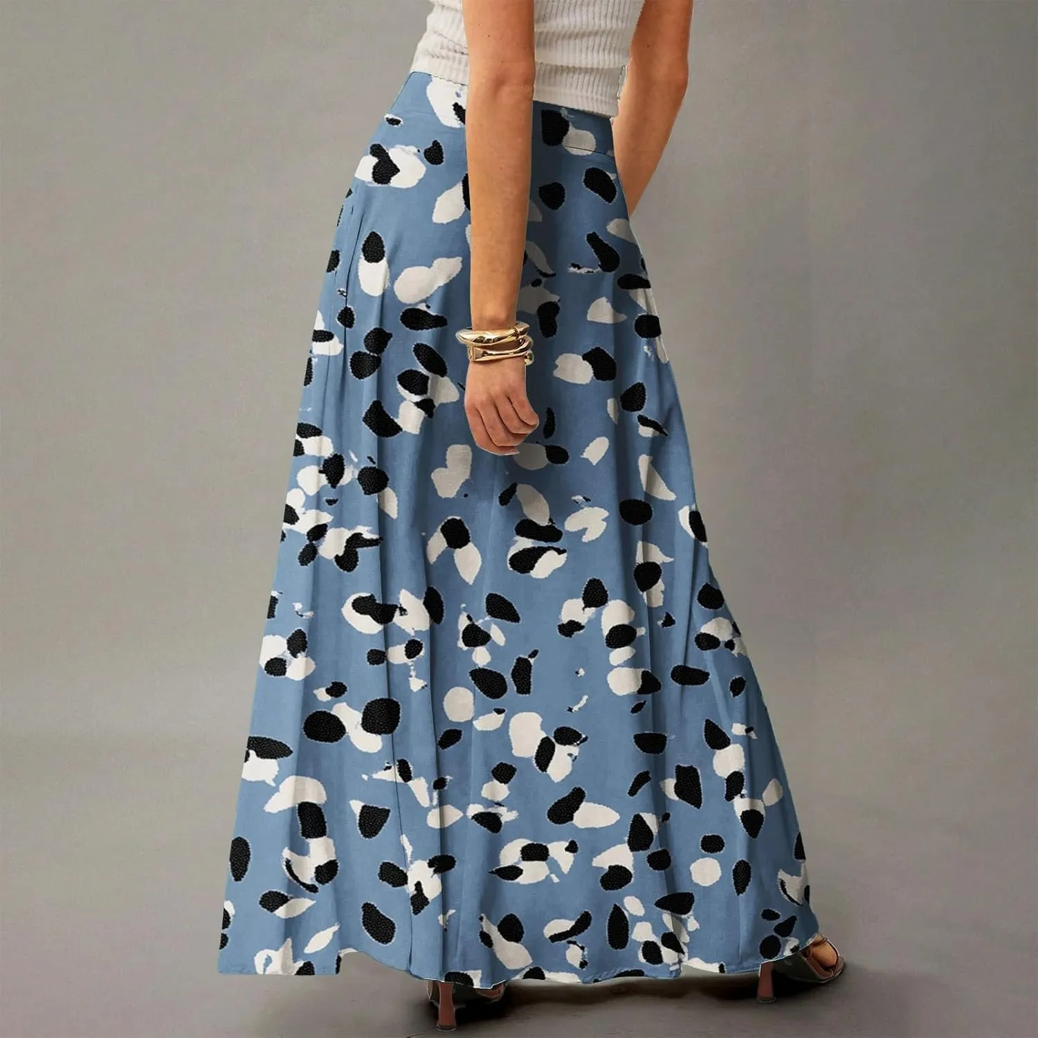 Women's Summer Skirt Trendy 2025 Floral A-Line Elastic High Waisted Skirts with Pockets Cute Elegant Boho Skirt