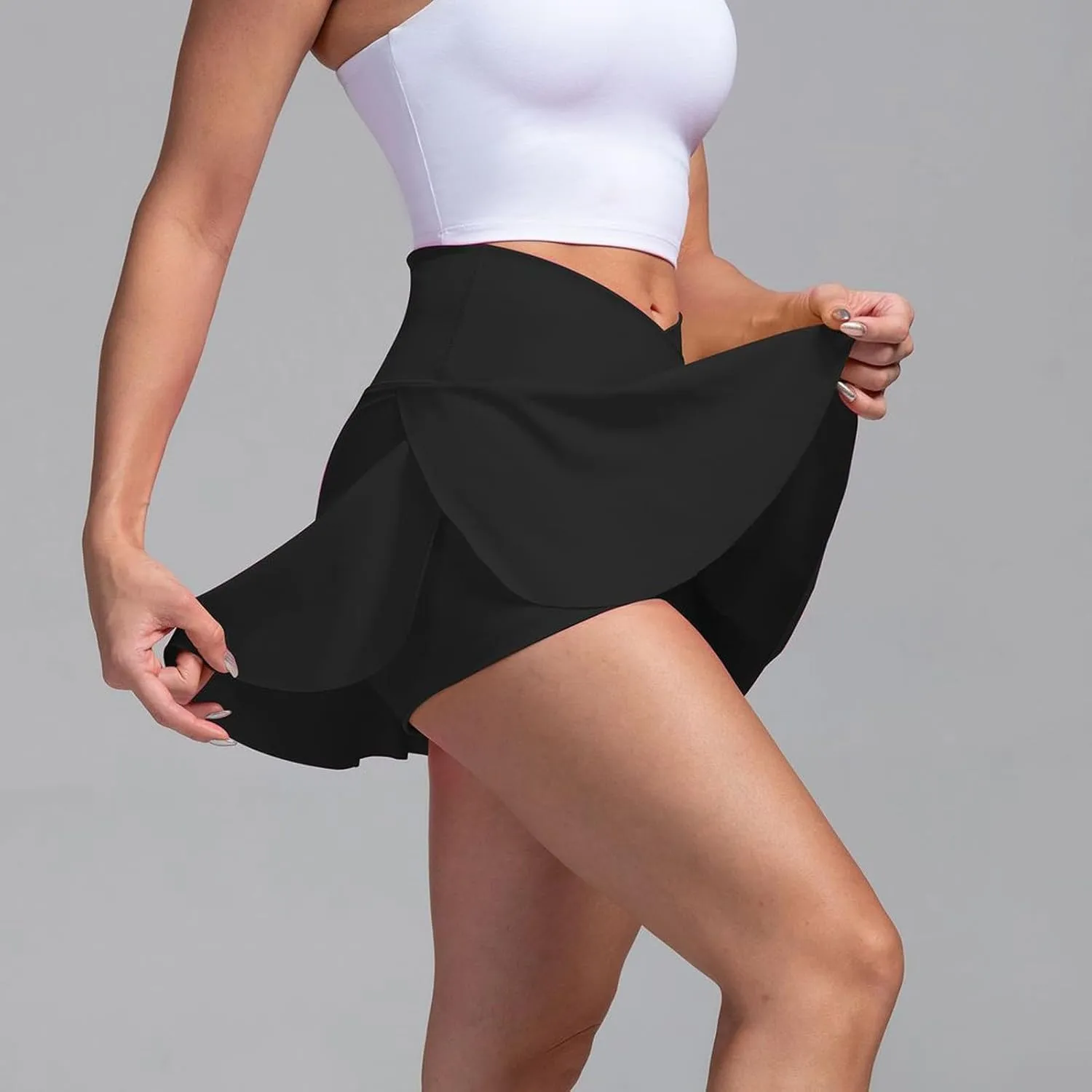 Womens Tennis Skirts with Shorts Cross Elastic High Waisted Tummy Control Golf Skort Gym Workout Skirts with Pocket