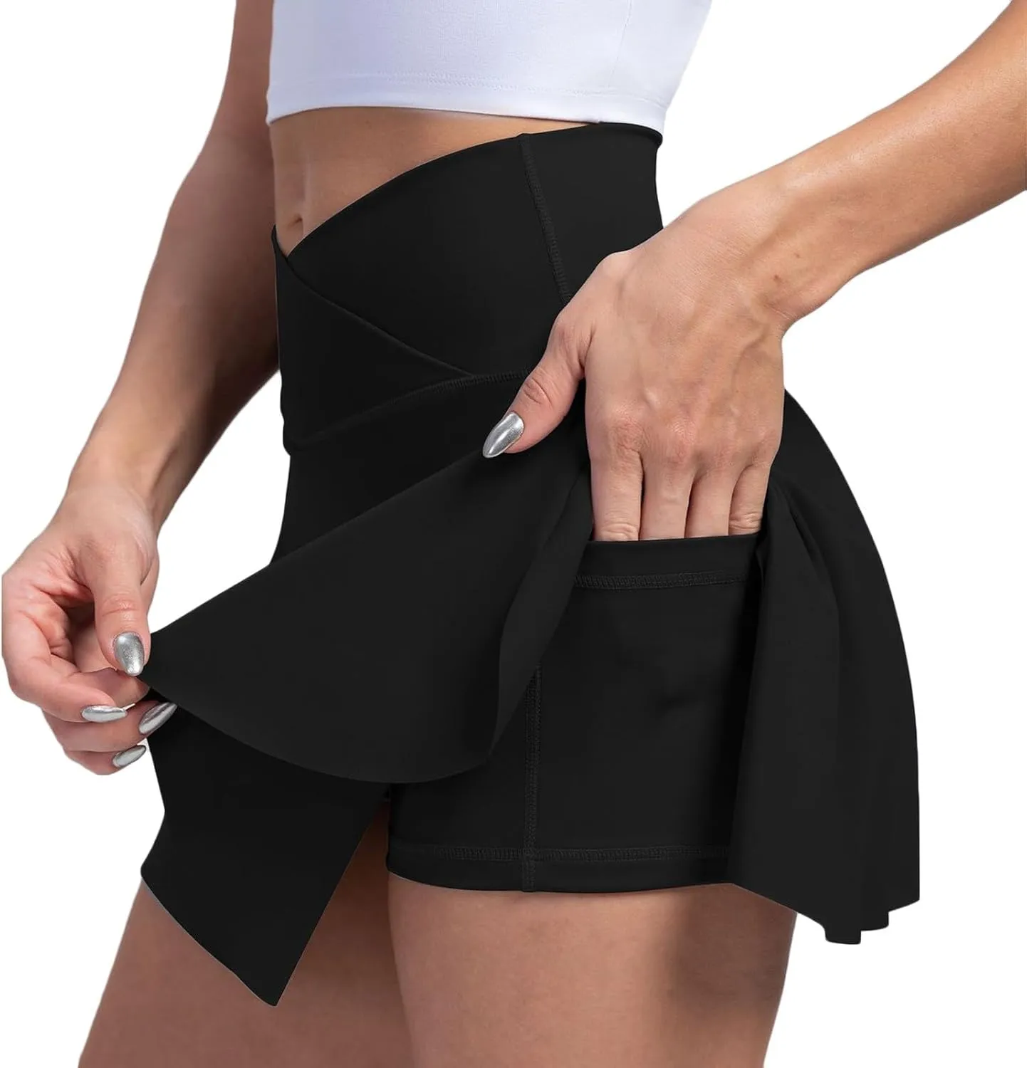 Womens Tennis Skirts with Shorts Cross Elastic High Waisted Tummy Control Golf Skort Gym Workout Skirts with Pocket