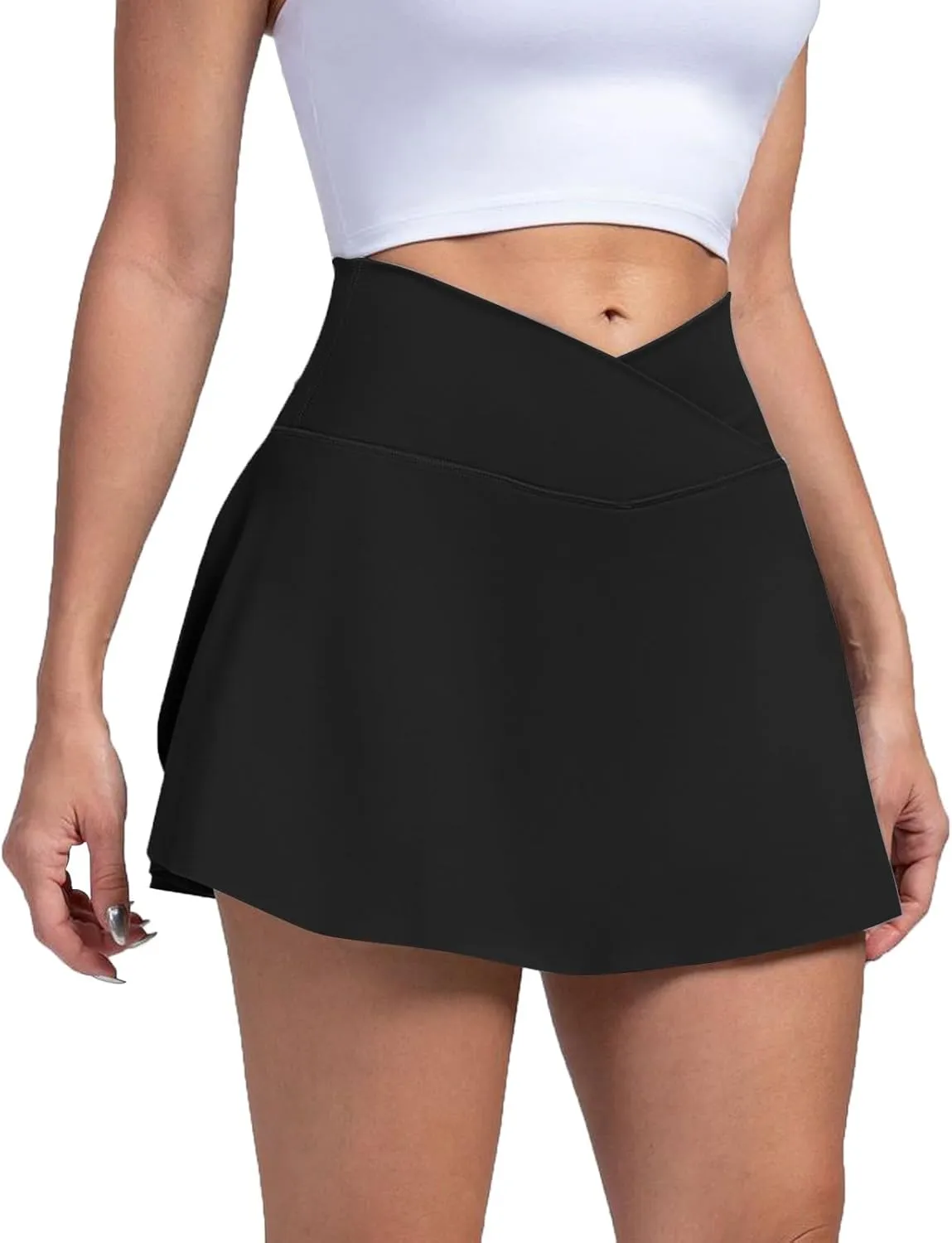 Womens Tennis Skirts with Shorts Cross Elastic High Waisted Tummy Control Golf Skort Gym Workout Skirts with Pocket
