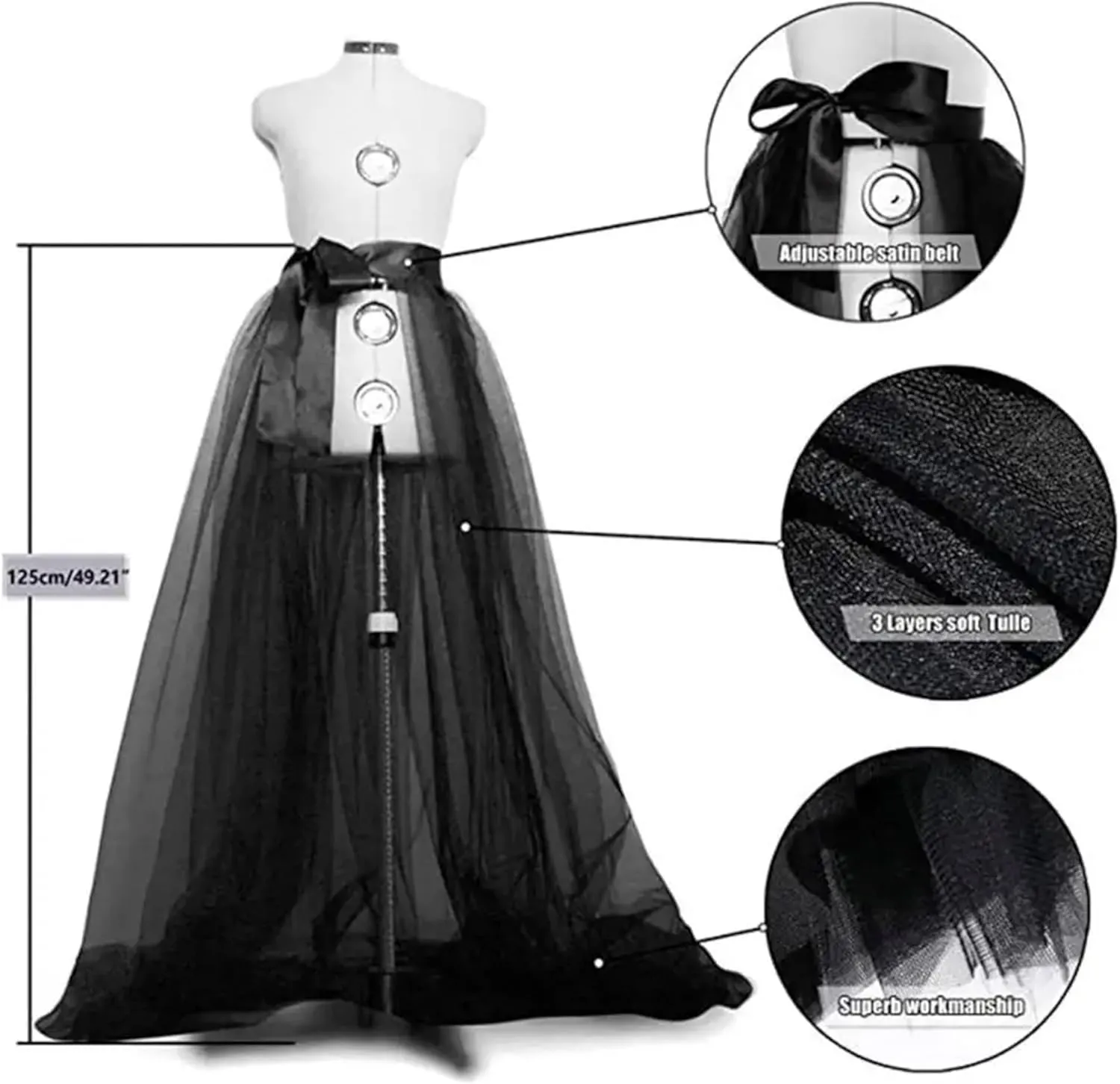 Women's Tulle Tutu Lace Plus Size Skirt Steampunk Tie On Belt Overskirt Costume Wedding Party Prom Long Maxi Dresses