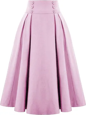 Womens Vinatge Skirts A Line Swing Skirt High Waist Midi Skirts Elegant Maxi Skirts Dressy Skirt Elastic Summer Skirt