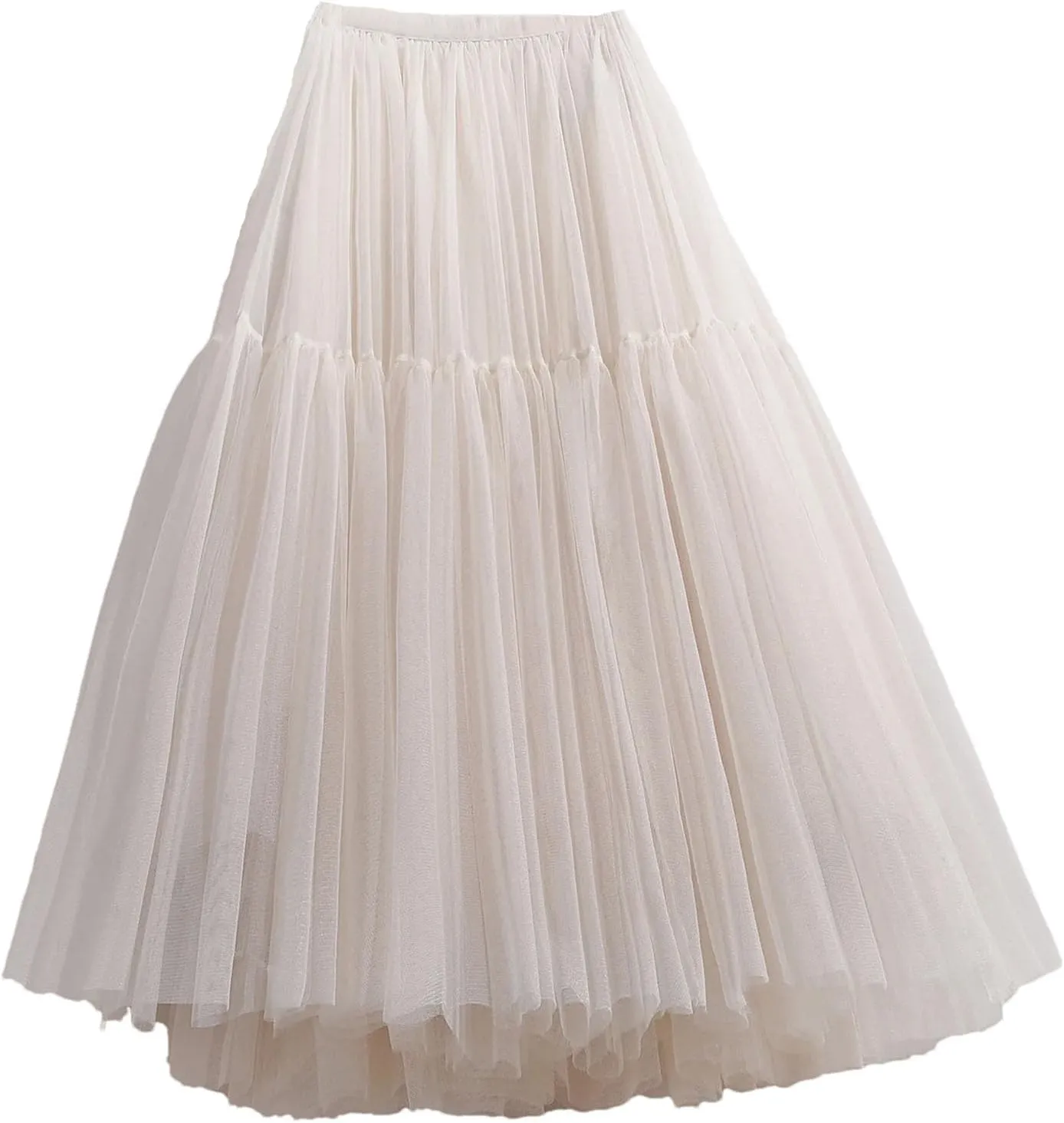 Women's Vintage Pleated Tulle Skirt Summer High Waist Mesh A-Line Skirts
