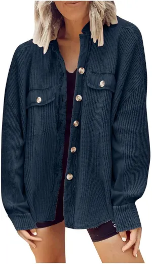 Womens Waffle Knit Button Down Shirts Casual Long Sleeve Shacket Jacket Fall Fashion 2023 Outerwear Jackets Coats
