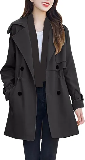 Women's Waterproof Trench Coat Mid-Long Double Breasted Windbreaker Jackets Lightweight Casual Classic Lapel Overcoat