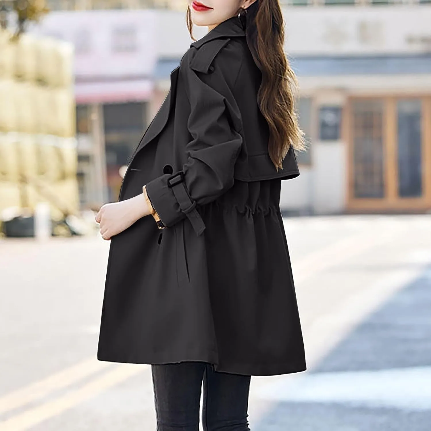 Women's Waterproof Trench Coat Mid-Long Double Breasted Windbreaker Jackets Lightweight Casual Classic Lapel Overcoat