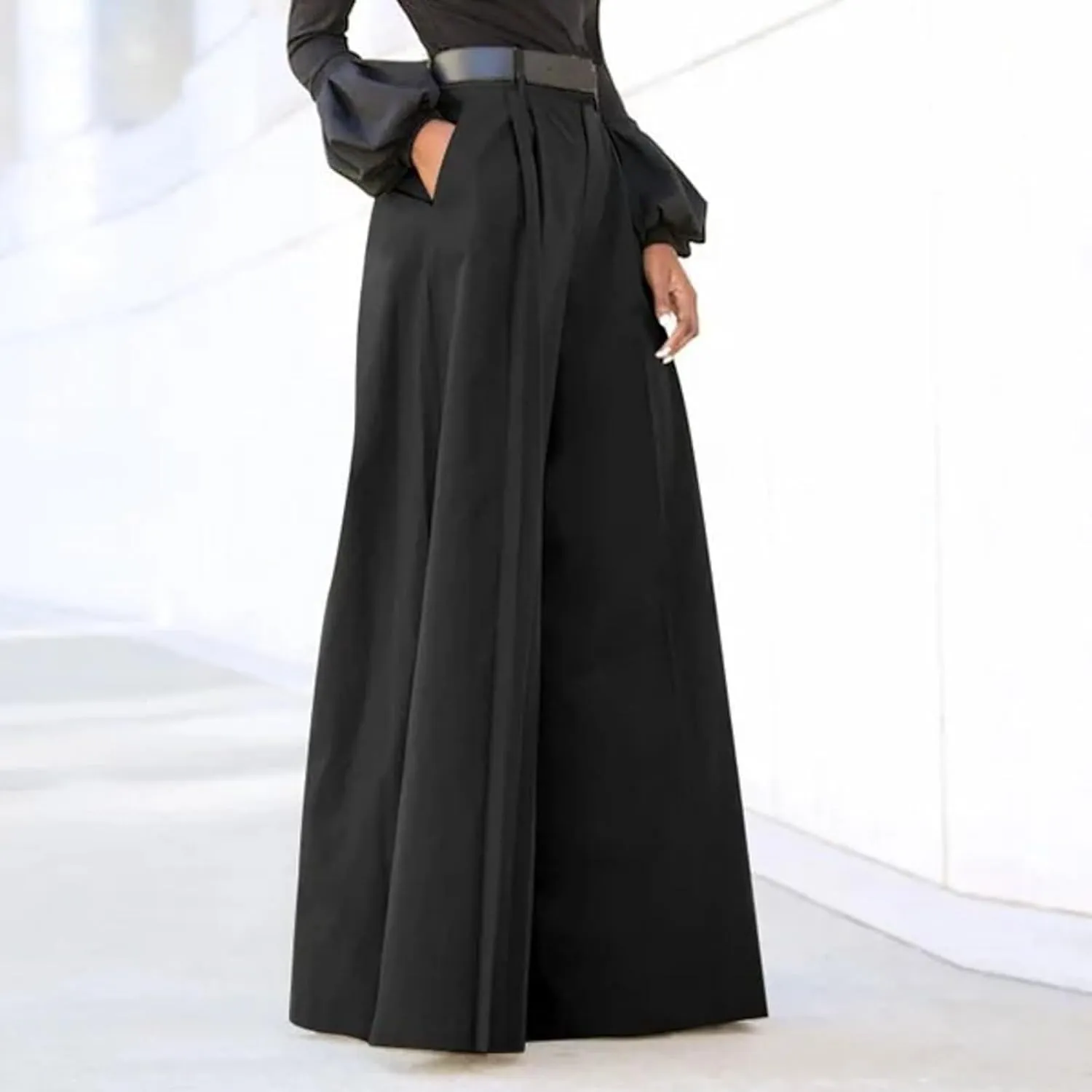 Women's Wide Leg Suit Pants High Waist Button Down Long Palazzo Pants Trendy Business Office Trousers with Pockets
