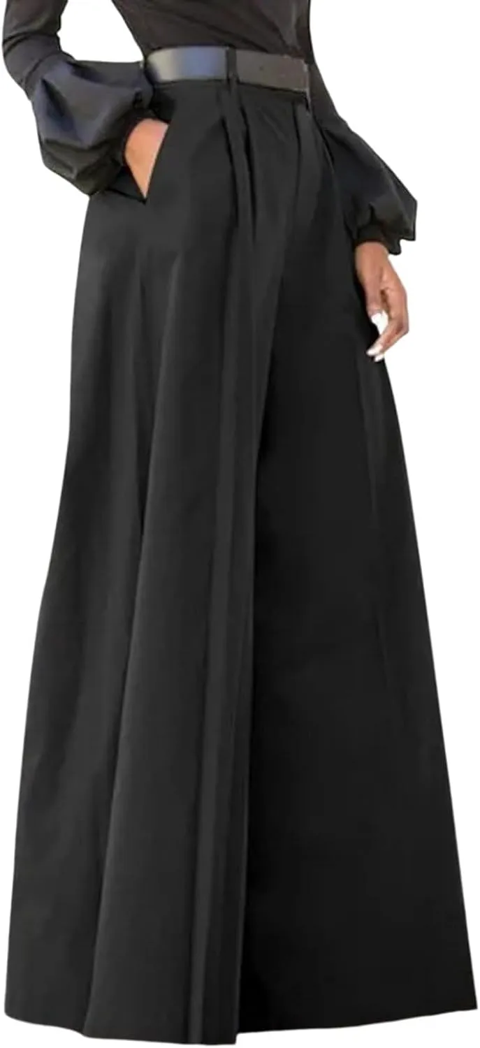 Women's Wide Leg Suit Pants High Waist Button Down Long Palazzo Pants Trendy Business Office Trousers with Pockets