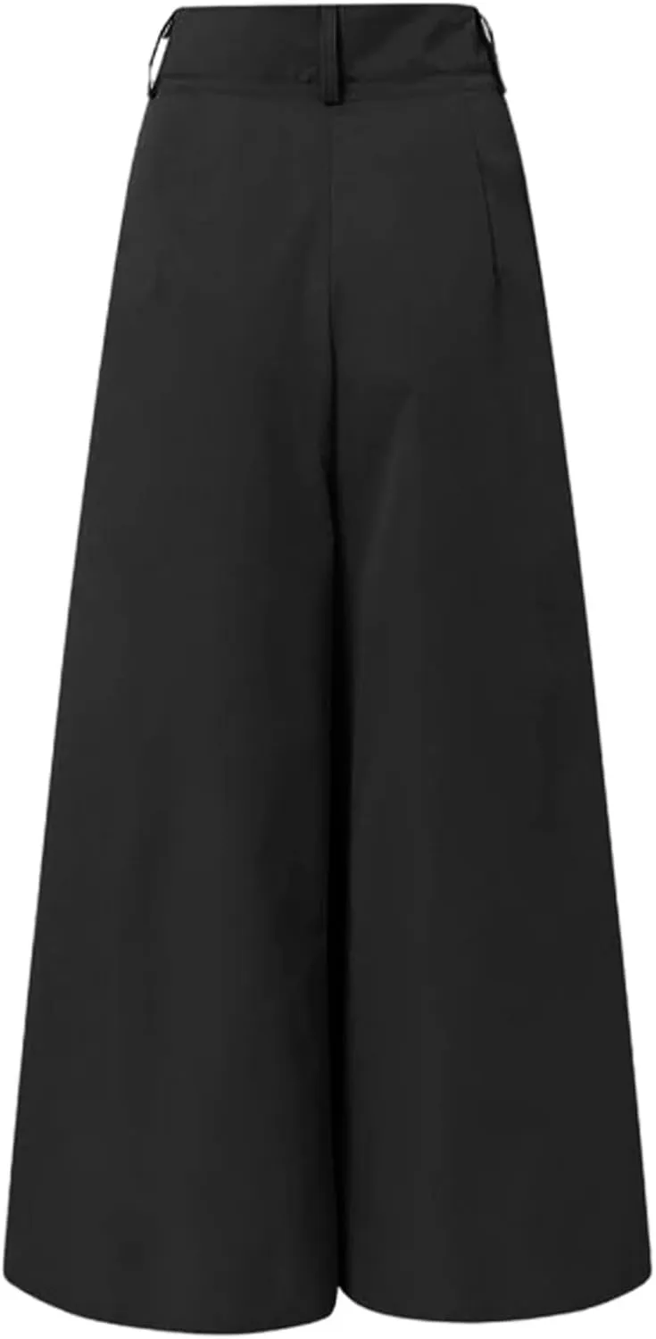 Women's Wide Leg Suit Pants High Waist Button Down Long Palazzo Pants Trendy Business Office Trousers with Pockets