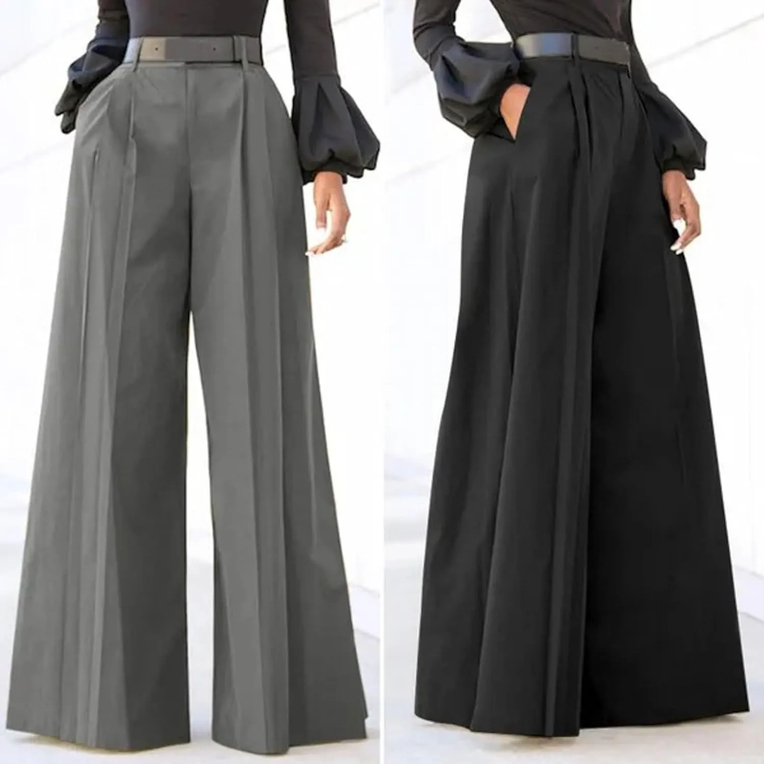 Women's Wide Leg Suit Pants High Waist Button Down Long Palazzo Pants Trendy Business Office Trousers with Pockets