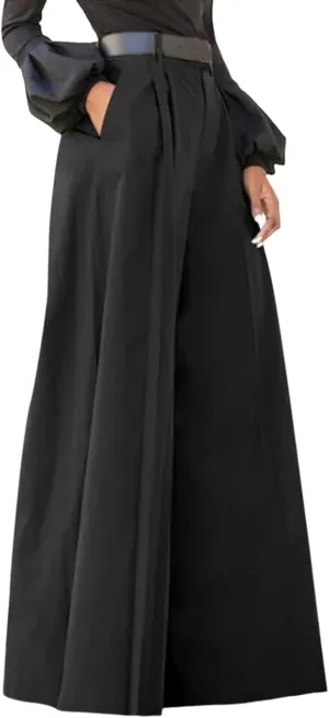 Women's Wide Leg Suit Pants High Waist Button Down Long Palazzo Pants Trendy Business Office Trousers with Pockets