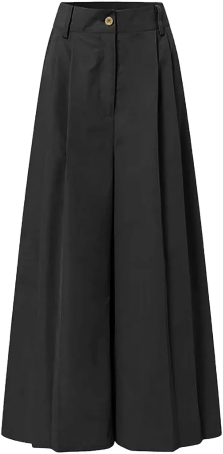 Women's Wide Leg Suit Pants High Waist Button Down Long Palazzo Pants Trendy Business Office Trousers with Pockets
