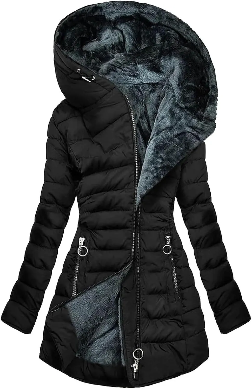 Womens Winter Coats Fleece Lined Hooded Jacket Waterproof Puffer Jacket Plus Size Parka Coat Warm Outerwear Snow Coats