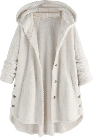 Womens Winter Jacket Coats Button Hem Plus Size Hoodie Top Sweater Blouse Thermal Sweatshirt Outerwear Women