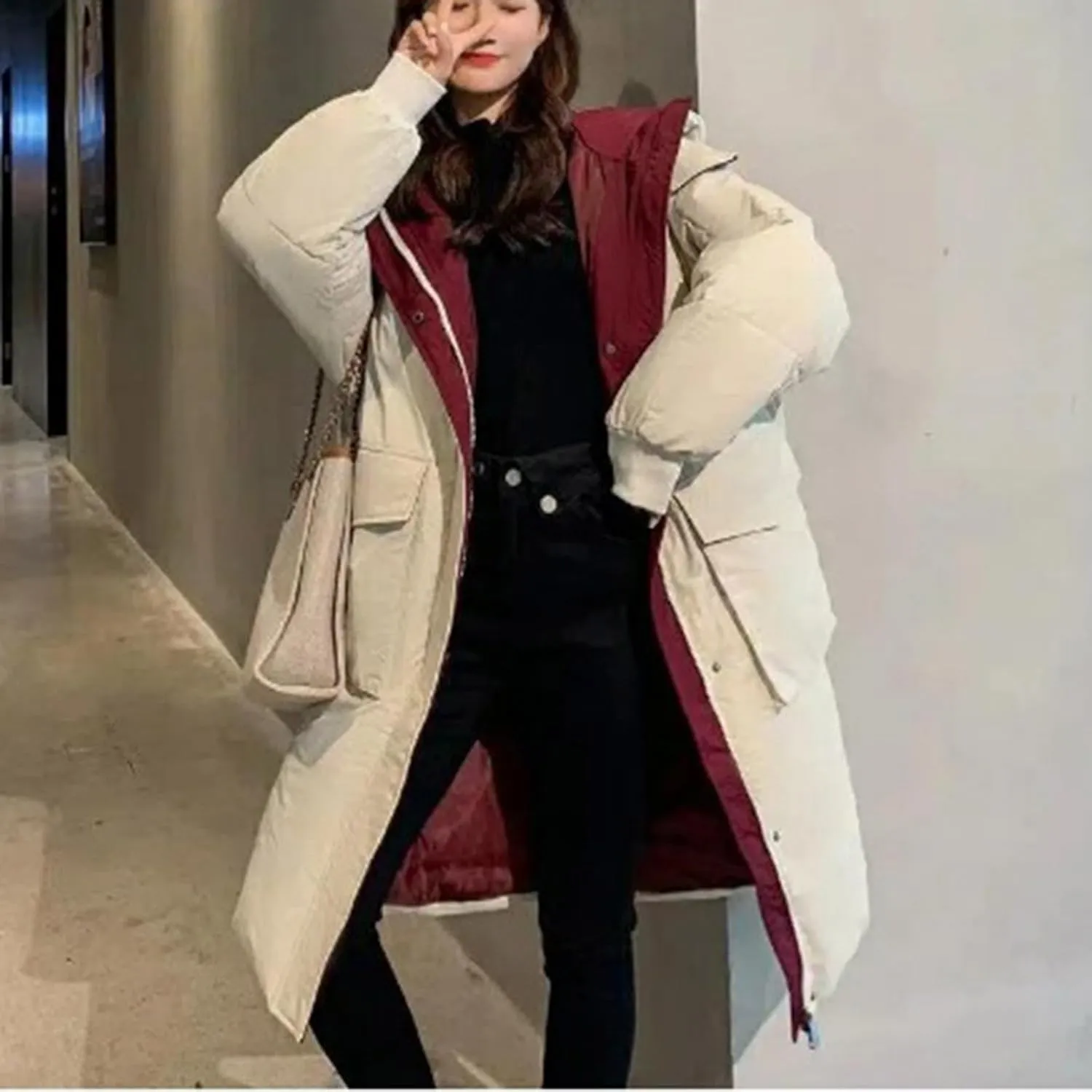Women's Winter Overcoat Tops Long Jacket with Hood Trench Coat Solid Outwear Long Sleeve Coats with Pockets