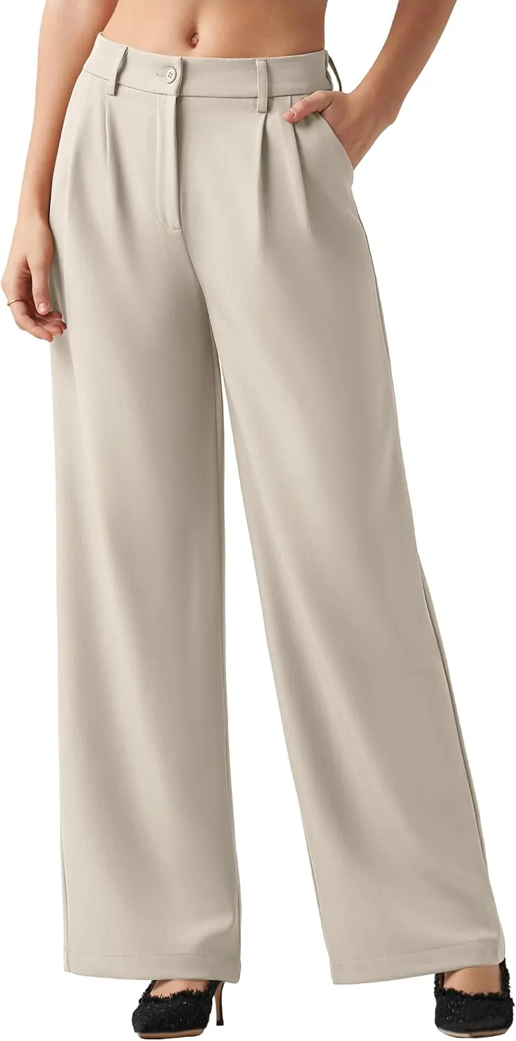 Women's Work Pants Wide Leg 2025 Dress Pants Casual Slacks Office Pants High Waisted with Pockets 28"/30"/32"