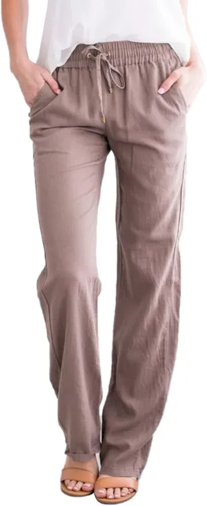 Womens Y2k Summer Casual Linen Trousers Elastic Waist Pants Wide-Leg Straight Leg Loose Comfy Sweatpants