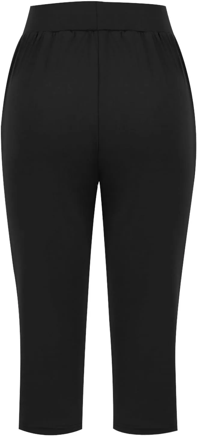 Womens Yoga Capri Pants Elastic Waisted Pants High Waisted Stretch Pants Casual Lounge Pants Summer Lightweight Pants