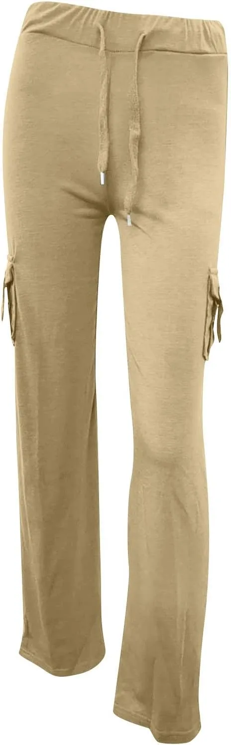 Women's Yoga Cargo Pants Drawstring High Waist Pants Baggy Wide Leg Pants Lightweight Hiking Pants Casual Lounge Pants
