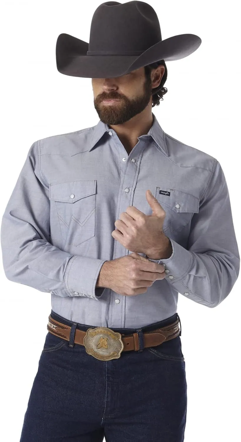 Wrangler Men's Cowboy Cut Western Long Sleeve Snap Work Shirt Washed Finish