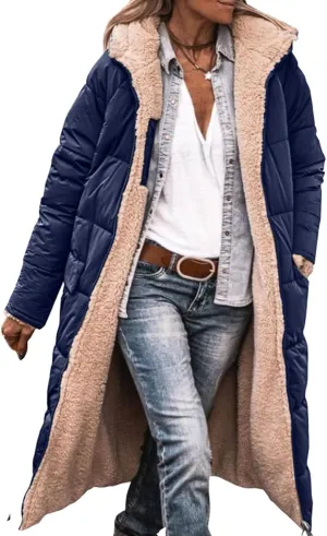 XUNRYAN Womens Winter Warm Down Coats Sherpa Fleece Puffer Jackets Quilted Lightweight Faux-Fur Coat Anorak Parka Outwear