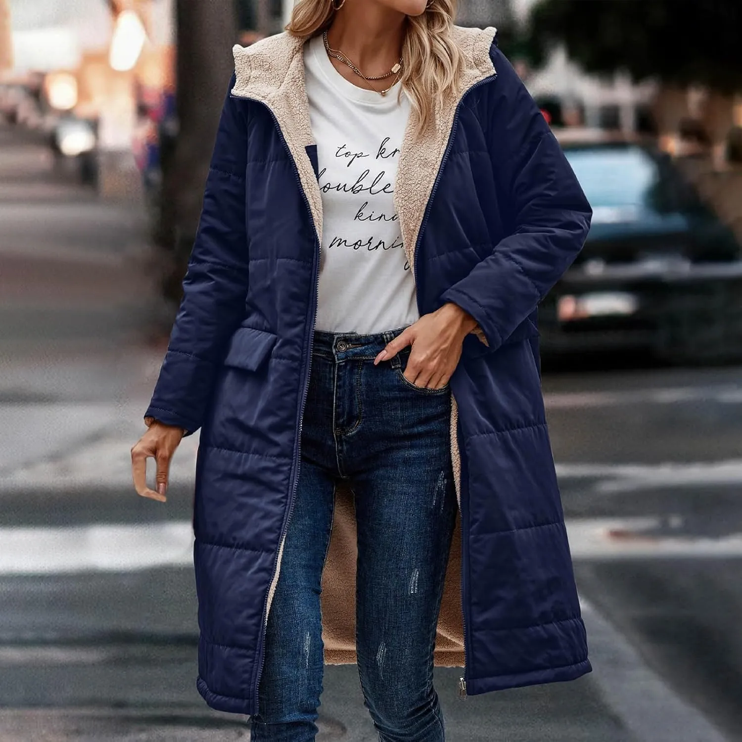 XUNRYAN Womens Winter Warm Down Coats Sherpa Fleece Puffer Jackets Quilted Lightweight Faux-Fur Coat Anorak Parka Outwear